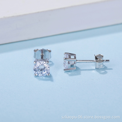 Simplest Style Luxury  925 Sterling Silver Moissanite Women Engagement Four Prongs Single Diamond Wedding Party Stud Earrings
